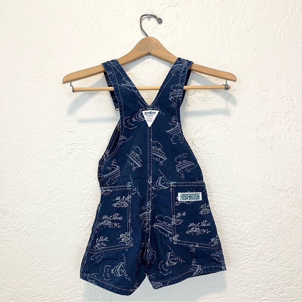Vintage OshKosh B'gosh Overalls Denim Blue Boats 6 Toddler - Picture 5 of 11